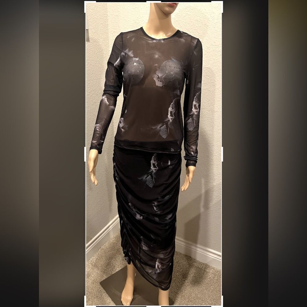 Nwt Rebecca Minkoff LS floral sheer blouse with matching skirt